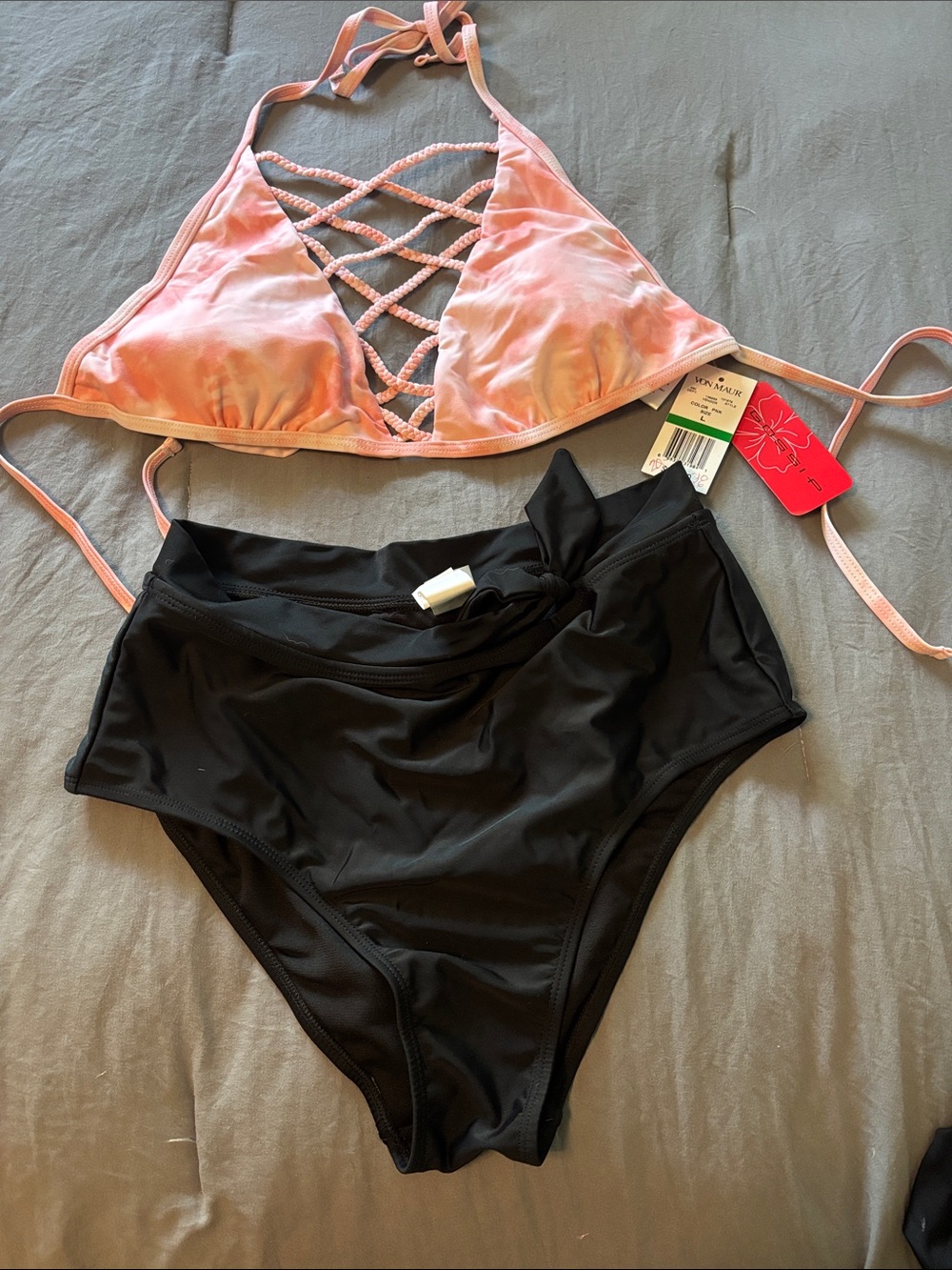 Pink and black bikini
